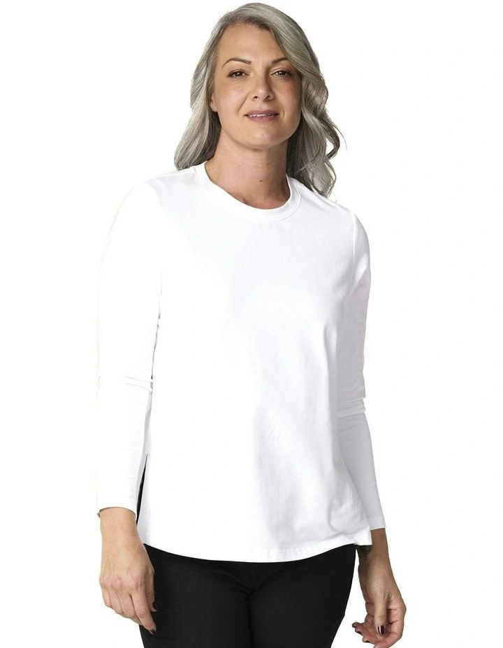 Baz Side Split Long Sleeve Top in White image 1