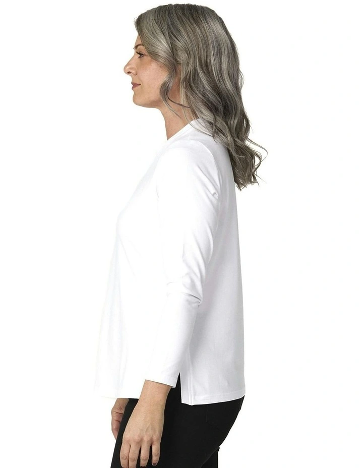 Baz Side Split Long Sleeve Top in White image 3