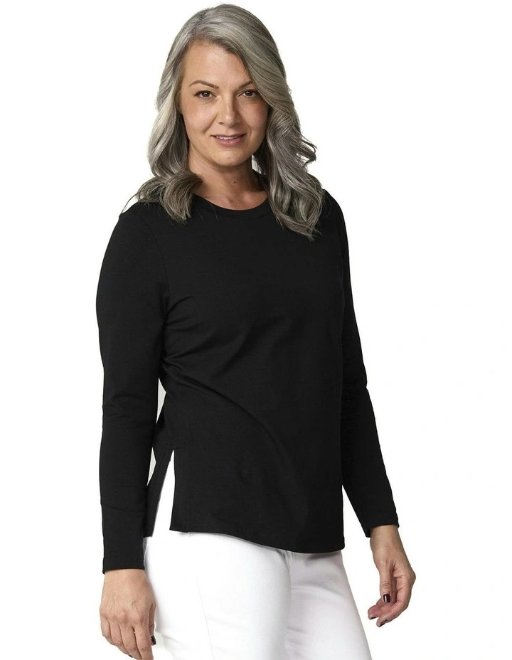 Baz Side Split Long Sleeve Top in Black image 1