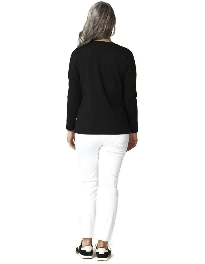 Baz Side Split Long Sleeve Top in Black image 2