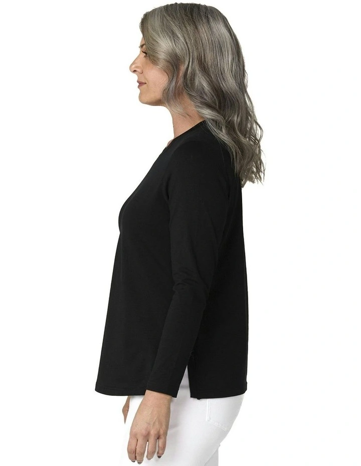 Baz Side Split Long Sleeve Top in Black image 3