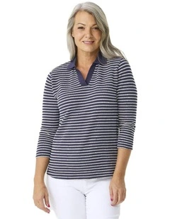 Popcorn Stripe 3/4 Sleeve Polo in Assorted