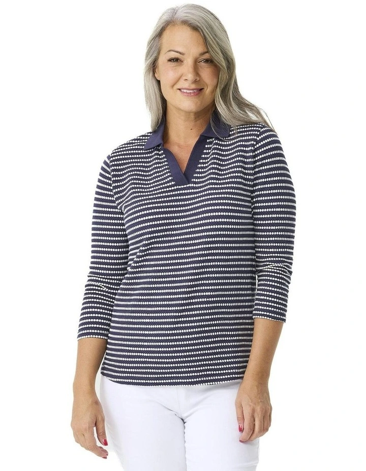 Popcorn Stripe 3/4 Sleeve Polo in Assorted image 1