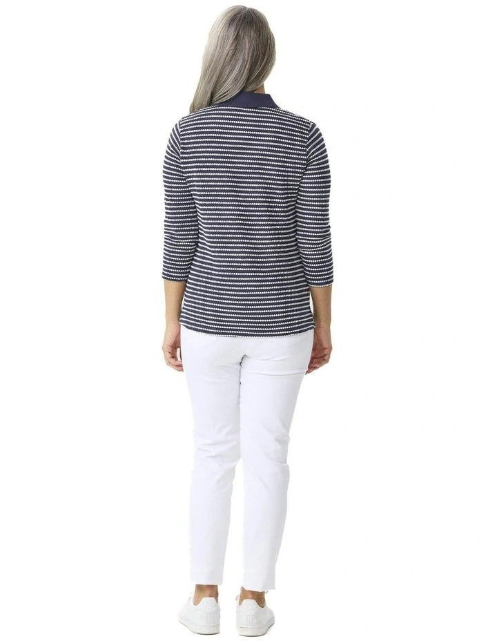 Popcorn Stripe 3/4 Sleeve Polo in Assorted image 2