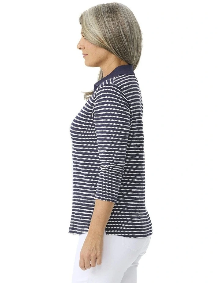 Popcorn Stripe 3/4 Sleeve Polo in Assorted image 3