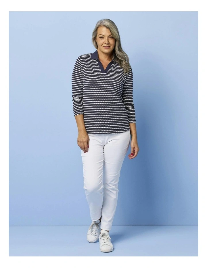 Popcorn Stripe 3/4 Sleeve Polo in Assorted image 4