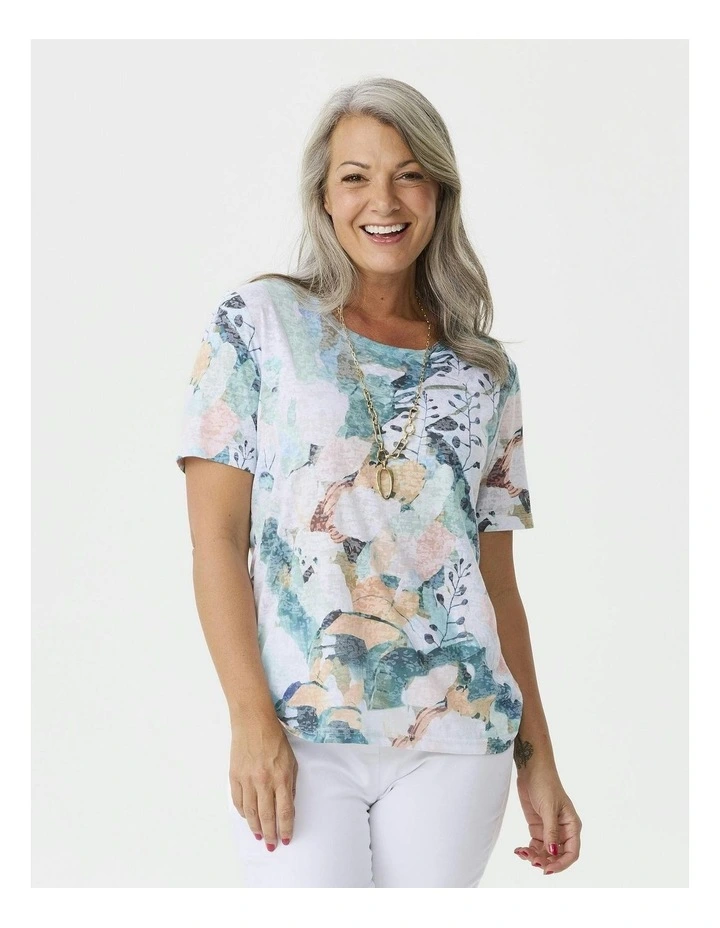 Romy Short Sleeve Burn Out Print Tee in Assorted image 1
