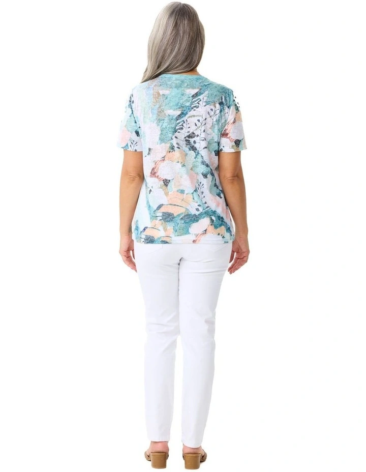 Romy Short Sleeve Burn Out Print Tee in Assorted image 2