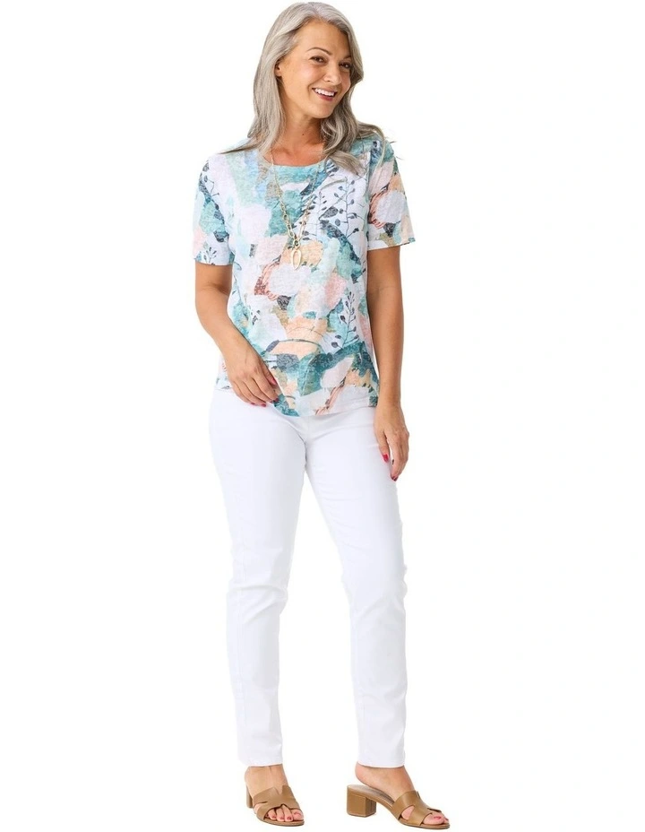 Romy Short Sleeve Burn Out Print Tee in Assorted image 4