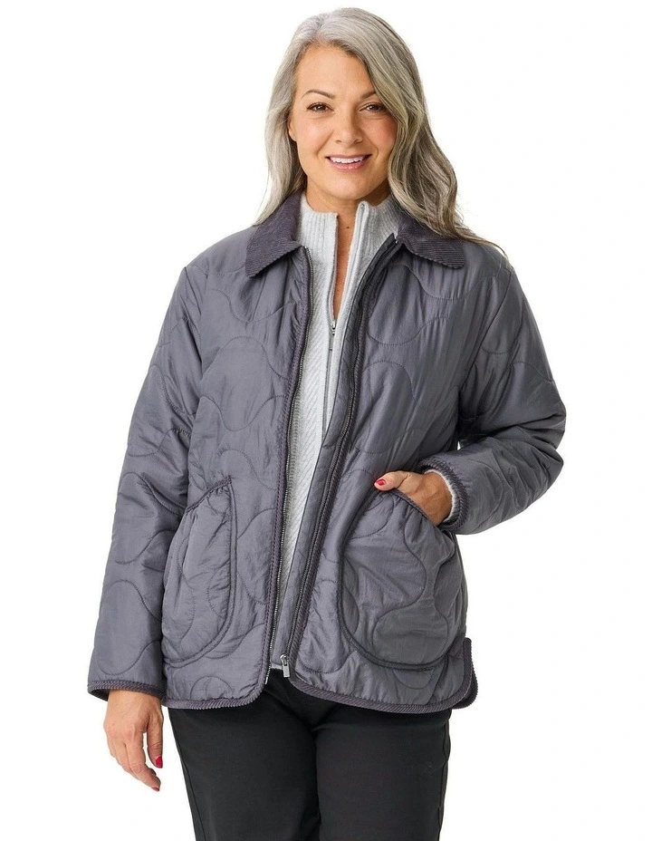 Comet Cord Trim Quilted Jacket in Charcoal image 1