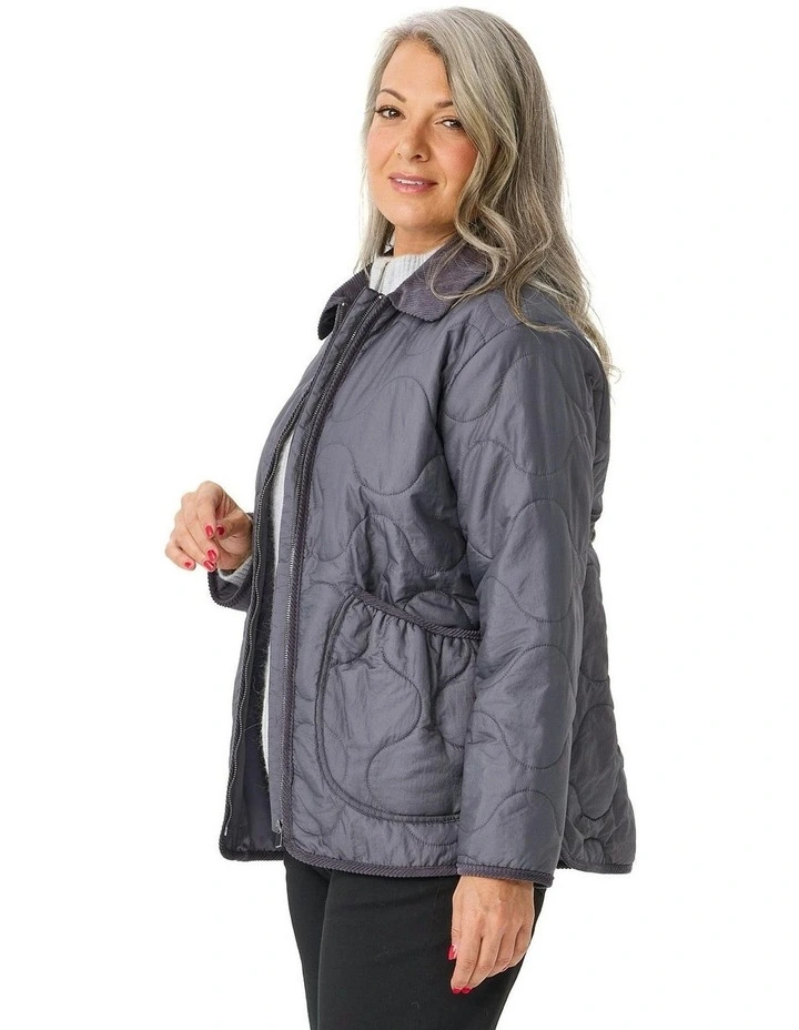 Comet Cord Trim Quilted Jacket in Charcoal image 3