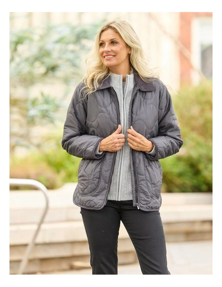 Comet Cord Trim Quilted Jacket in Charcoal image 6