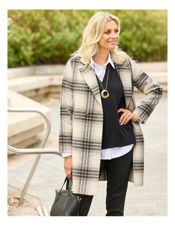 Toscana Check Coat in Natural image 7