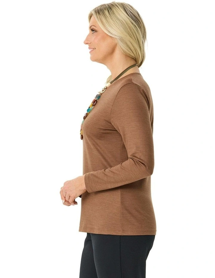 Hedrena Classic Long Sleeve Tee in Brown image 3
