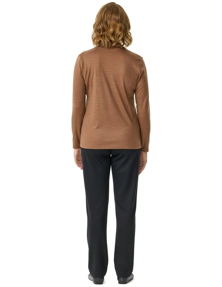 Hedrena Cowl Neck Long Sleeve Top in Brown image 2