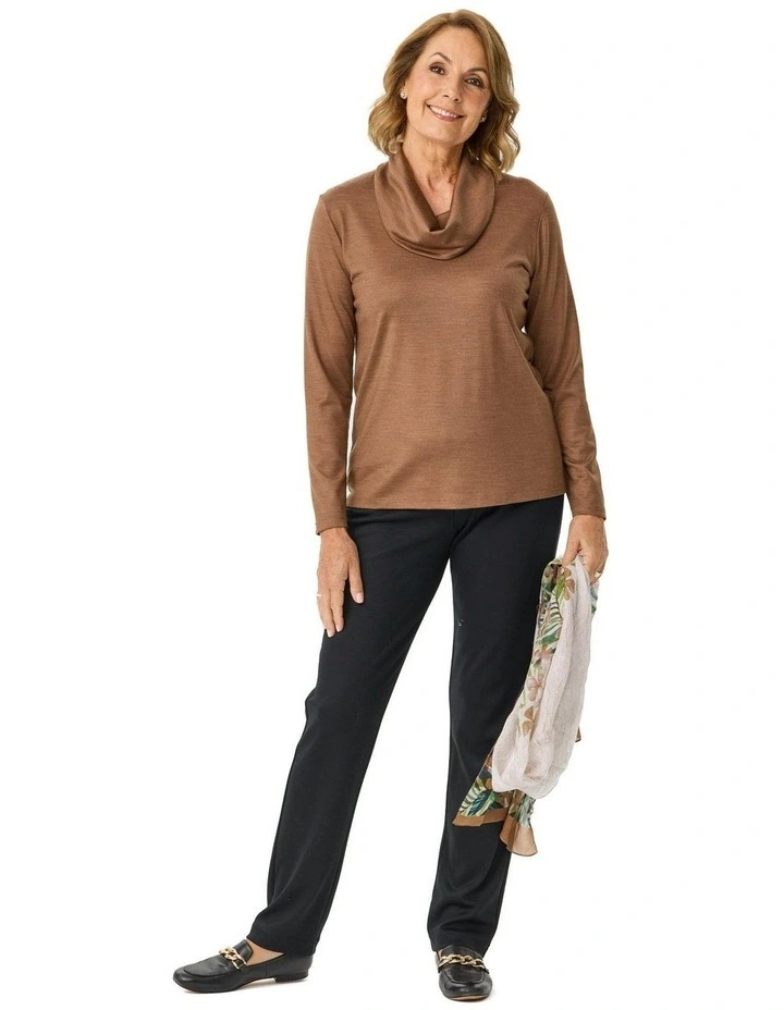 Hedrena Cowl Neck Long Sleeve Top in Brown image 4