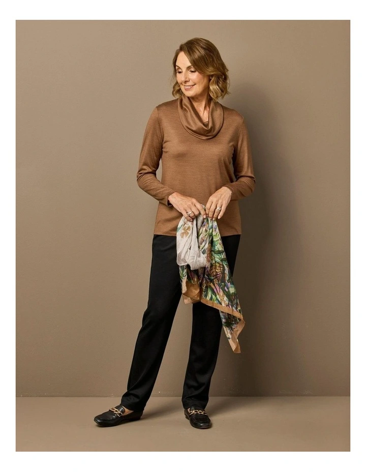 Hedrena Cowl Neck Long Sleeve Top in Brown image 6