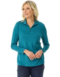 Hedrena Zip Polo Long Sleeve Top in Blue