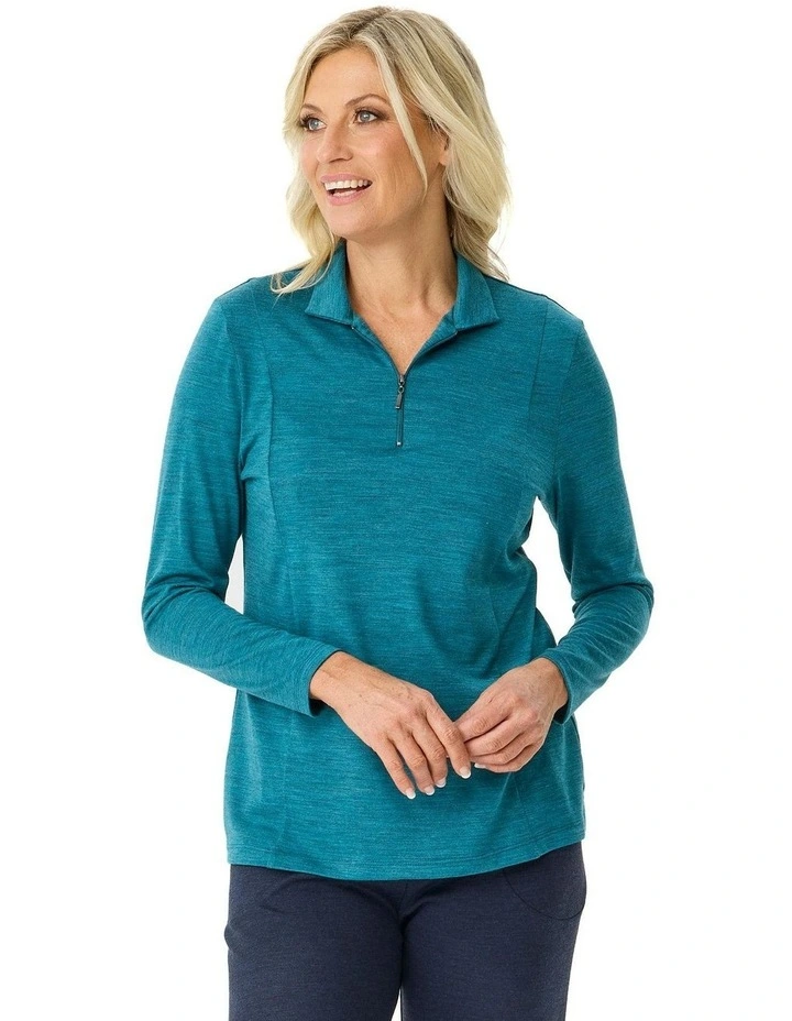 Hedrena Zip Polo Long Sleeve Top in Blue image 1
