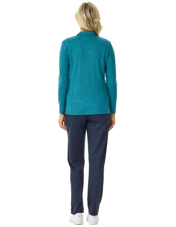 Hedrena Zip Polo Long Sleeve Top in Blue image 2