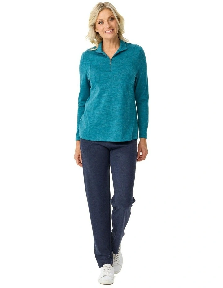 Hedrena Zip Polo Long Sleeve Top in Blue image 4