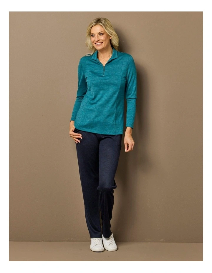Hedrena Zip Polo Long Sleeve Top in Blue image 5