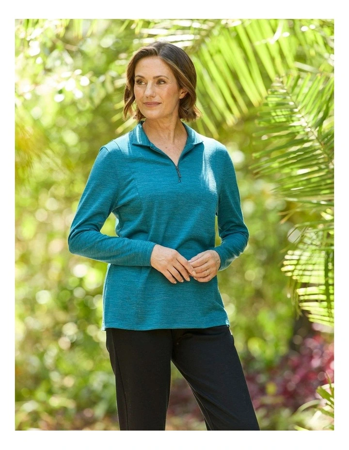Hedrena Zip Polo Long Sleeve Top in Blue image 6