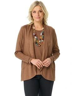 Hedrena Jersey Curved Hem Cardigan in Brown