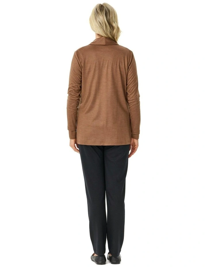 Hedrena Jersey Curved Hem Cardigan in Brown image 2
