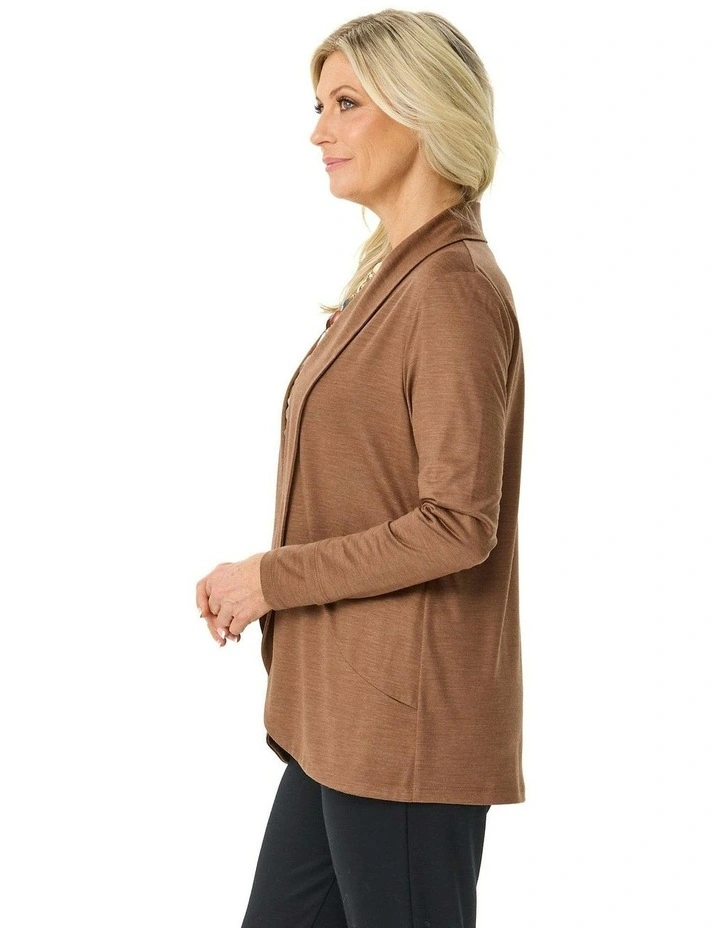 Hedrena Jersey Curved Hem Cardigan in Brown image 3