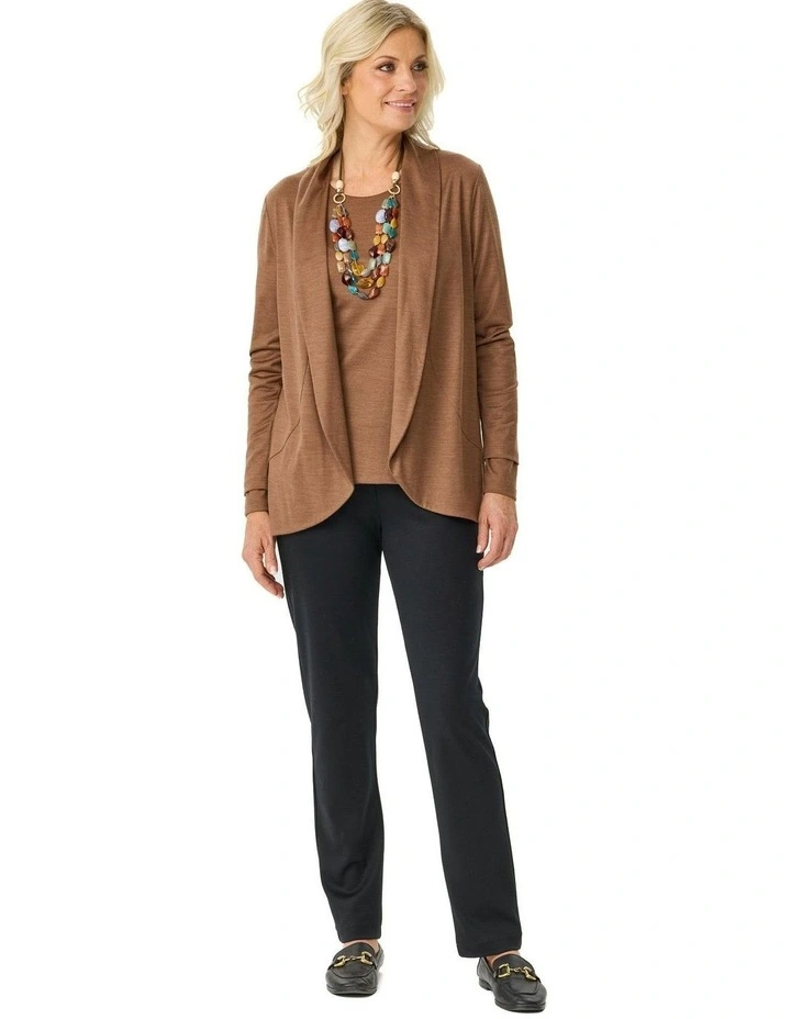 Hedrena Jersey Curved Hem Cardigan in Brown image 4