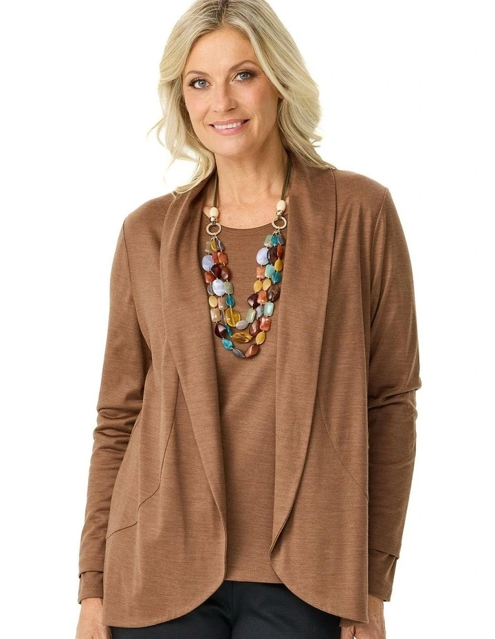 Hedrena Jersey Curved Hem Cardigan in Brown image 5