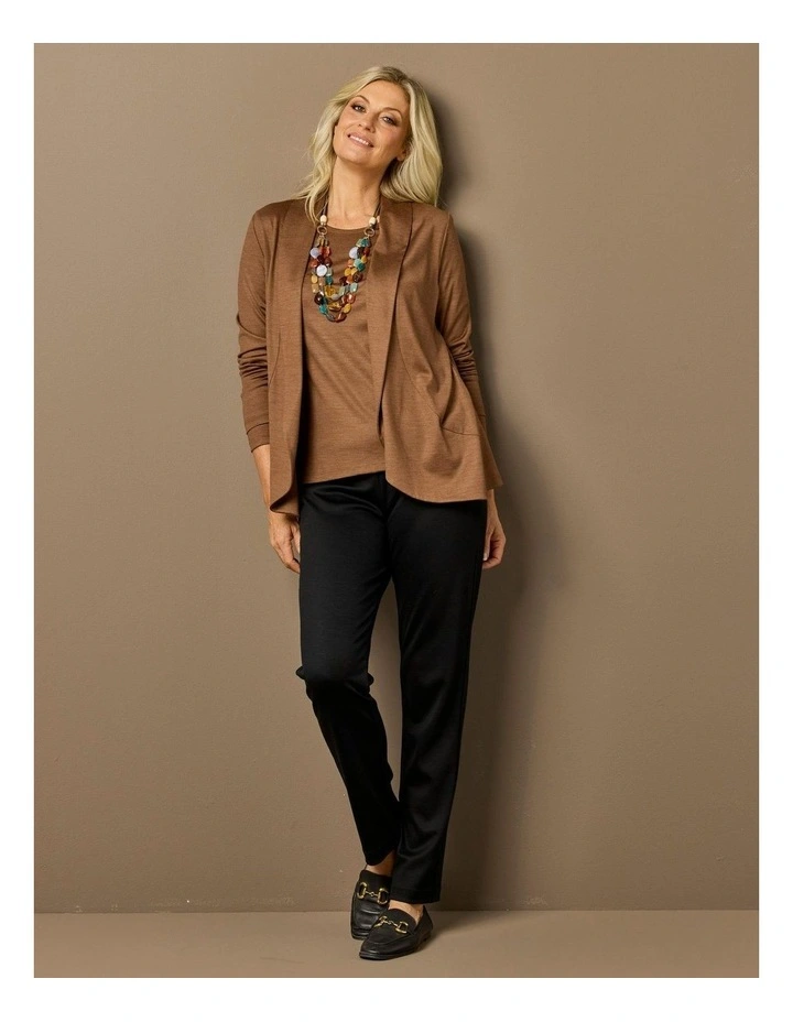 Hedrena Jersey Curved Hem Cardigan in Brown image 7