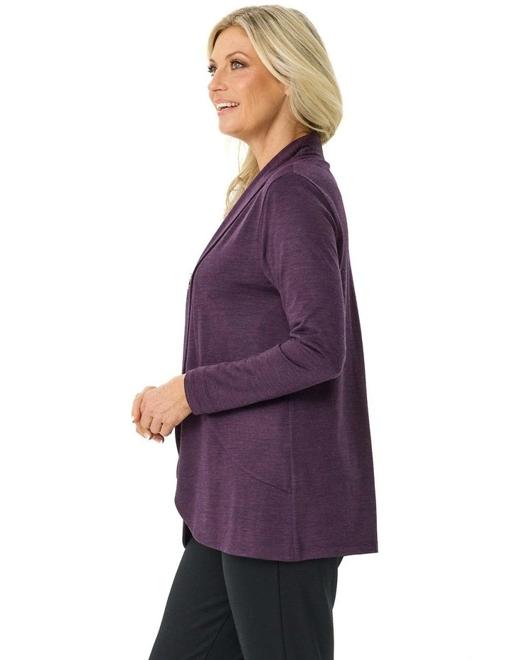Hedrena Jersey Curved Hem Cardigan in Purple image 3