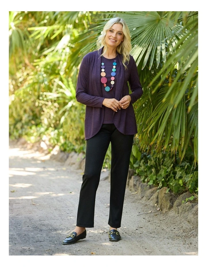 Hedrena Jersey Curved Hem Cardigan in Purple image 7