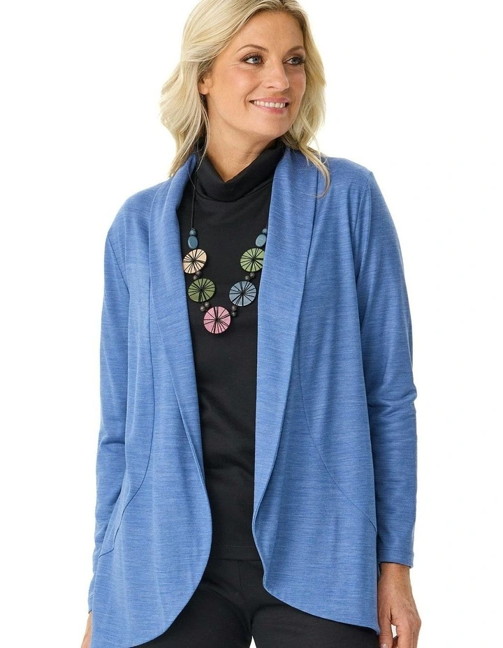 Hedrena Jersey Curved Hem Cardigan in Stone image 5