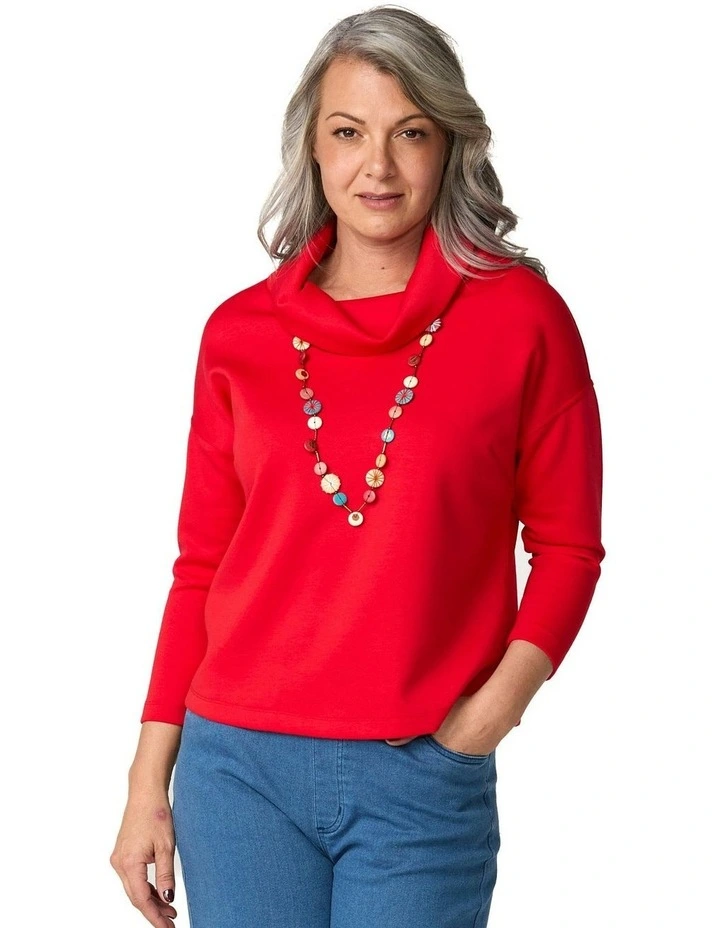 Charisma Cowl Neck Top in Red image 1