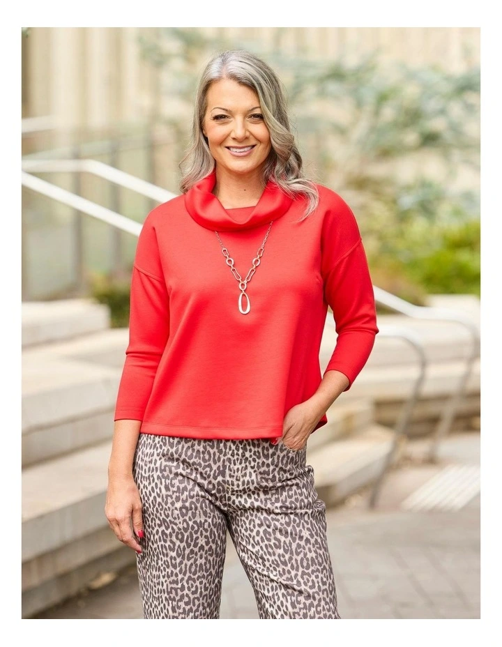 Charisma Cowl Neck Top in Red image 6