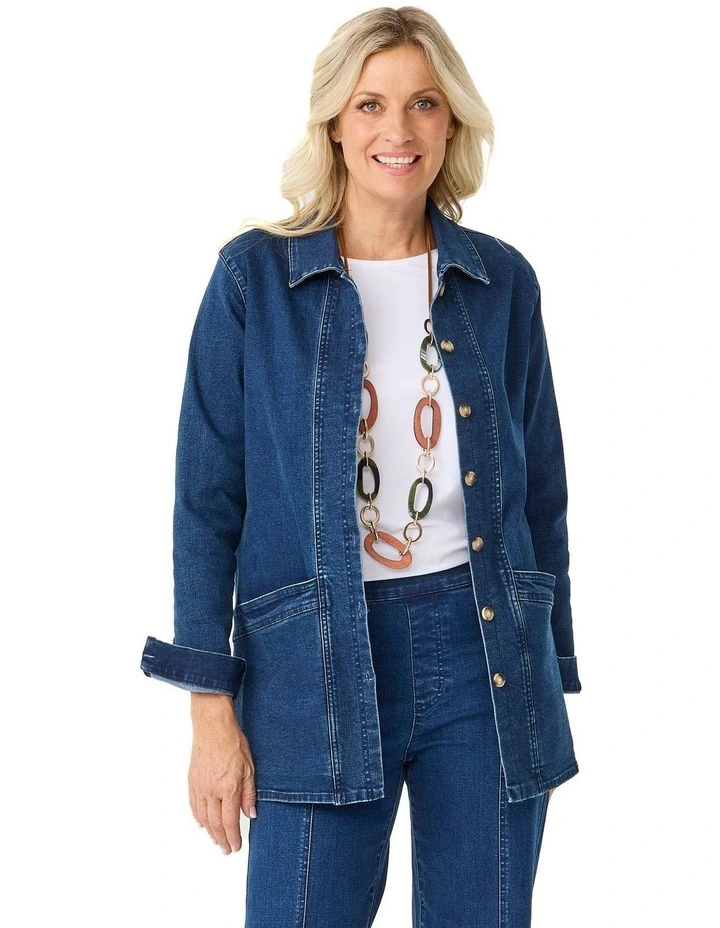 Harper Denim Longline Jacket in Blue image 1