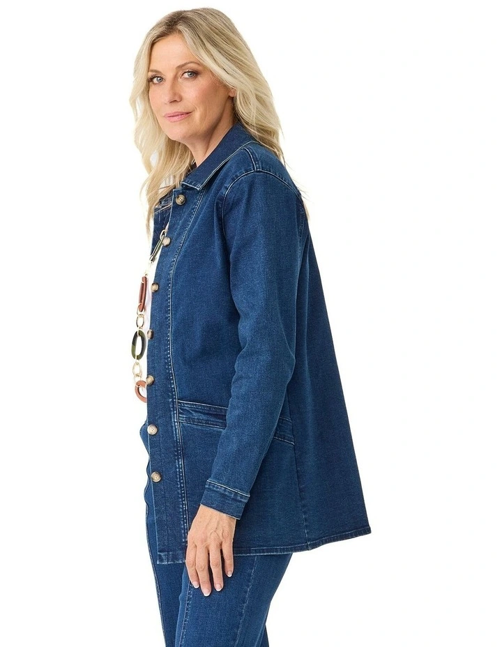 Harper Denim Longline Jacket in Blue image 3