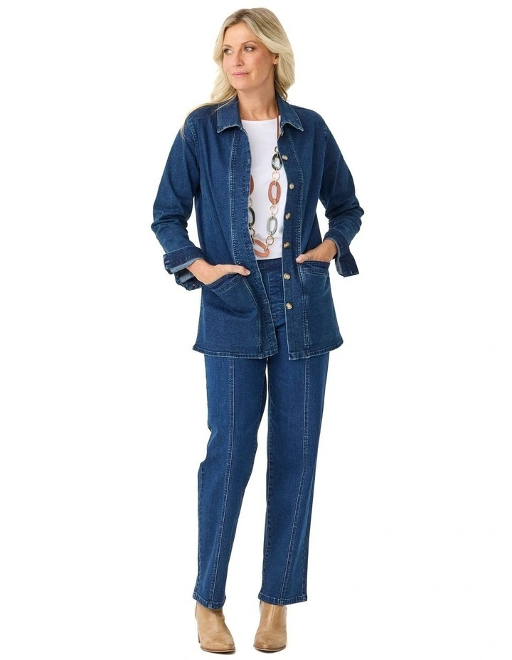 Harper Denim Longline Jacket in Blue image 4