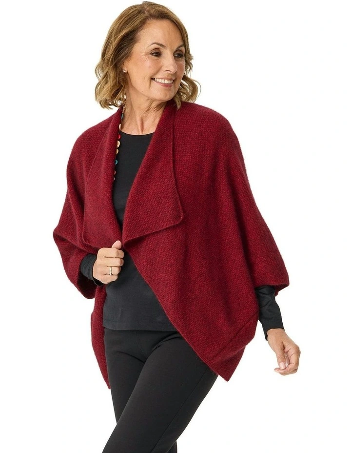 Possum Moss Stitch Longline Wrap in Red image 3