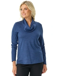 Hedrena Cowl Neck Long Sleeve Top in Blue