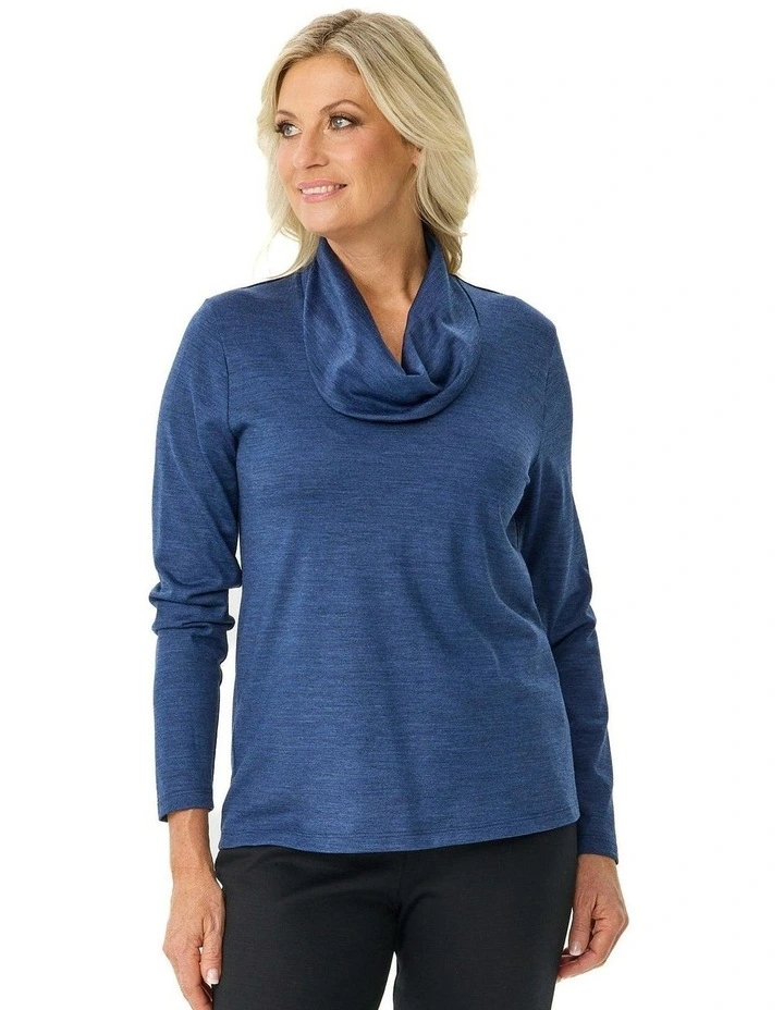 Hedrena Cowl Neck Long Sleeve Top in Blue image 1