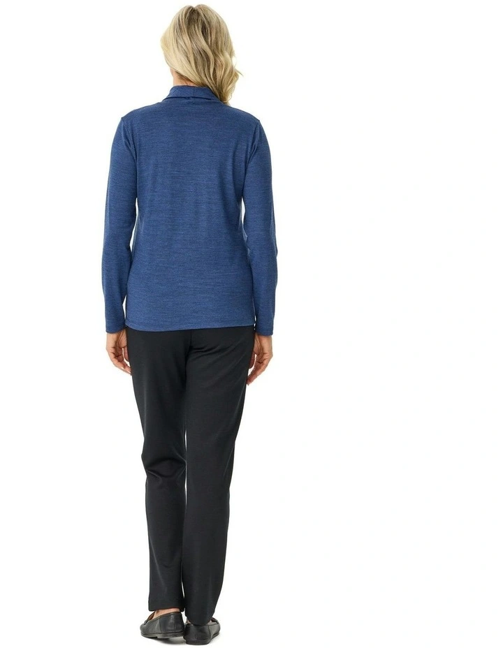 Hedrena Cowl Neck Long Sleeve Top in Blue image 2