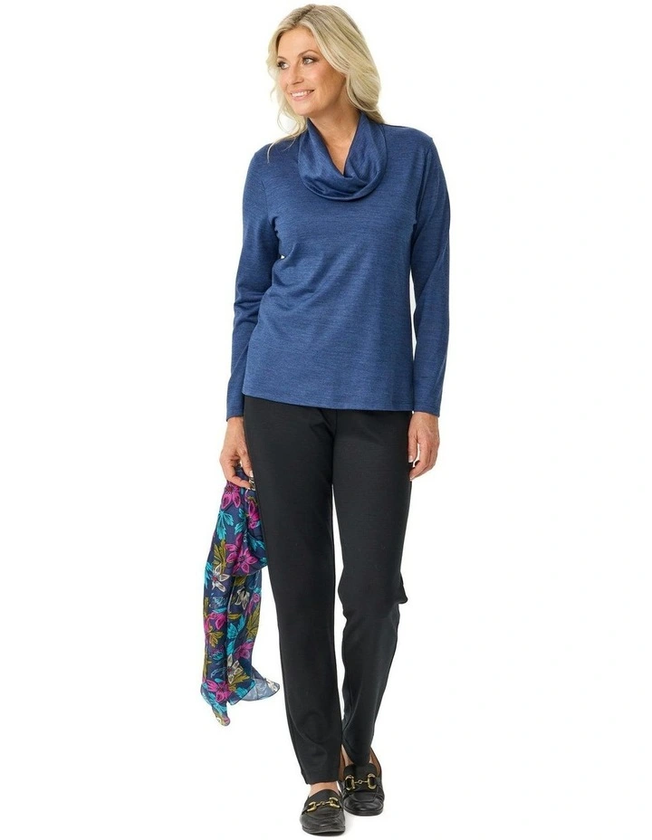 Hedrena Cowl Neck Long Sleeve Top in Blue image 4
