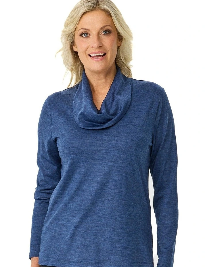 Hedrena Cowl Neck Long Sleeve Top in Blue image 5
