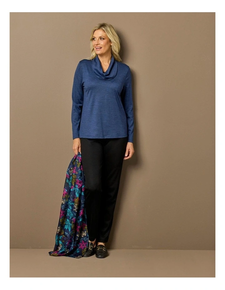 Hedrena Cowl Neck Long Sleeve Top in Blue image 6