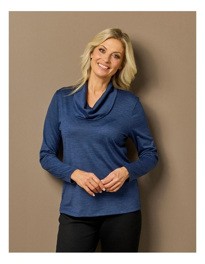 Hedrena Cowl Neck Long Sleeve Top in Blue image 7