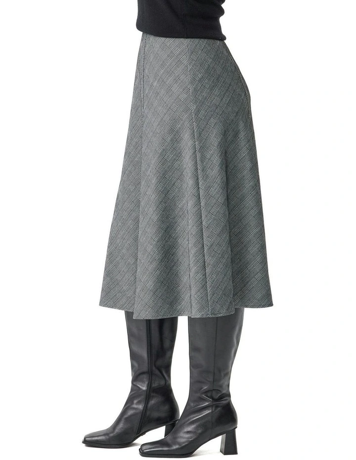 Middleton Check Gored Pull On Skirt in Grey image 3